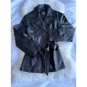 Vintage 90s Black Pleather Trench Coat, Brand Eye Candy, Size Medium